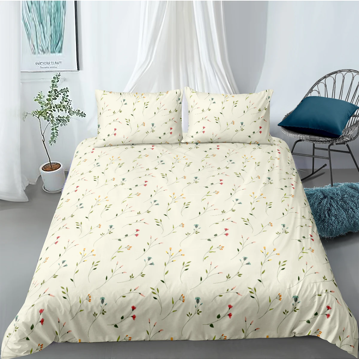 

3D Pure and Fresh Flowers Duvet Cover Sets Modern Bed Linens Pillow Covers Full Double Single Twin Queen Size 203*230cm Beddings