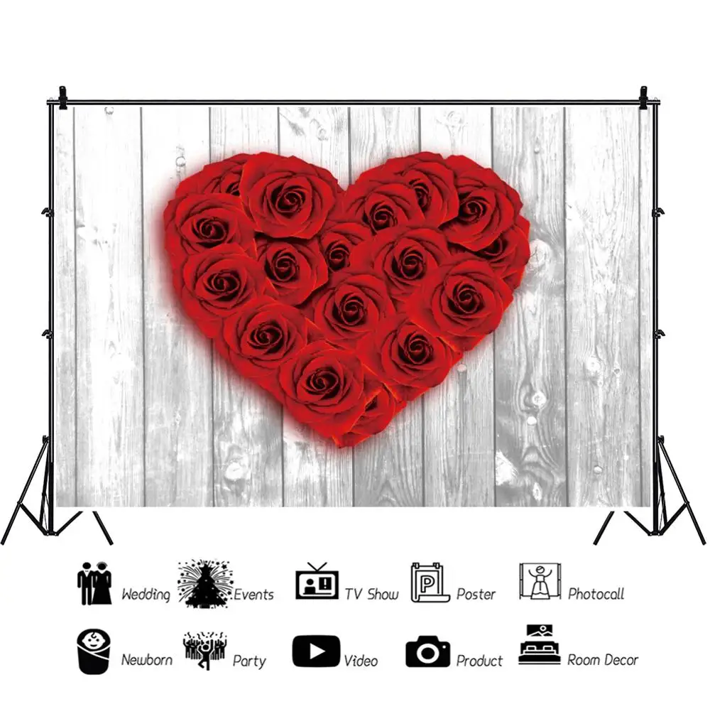 Laeacco-خلفية مطبوعة بأزهار وردية حمراء ، ألواح بيضاء ، ديكور حفلات ، صورة حب للأطفال ، صورة خلفية للصور ، استوديو الصور