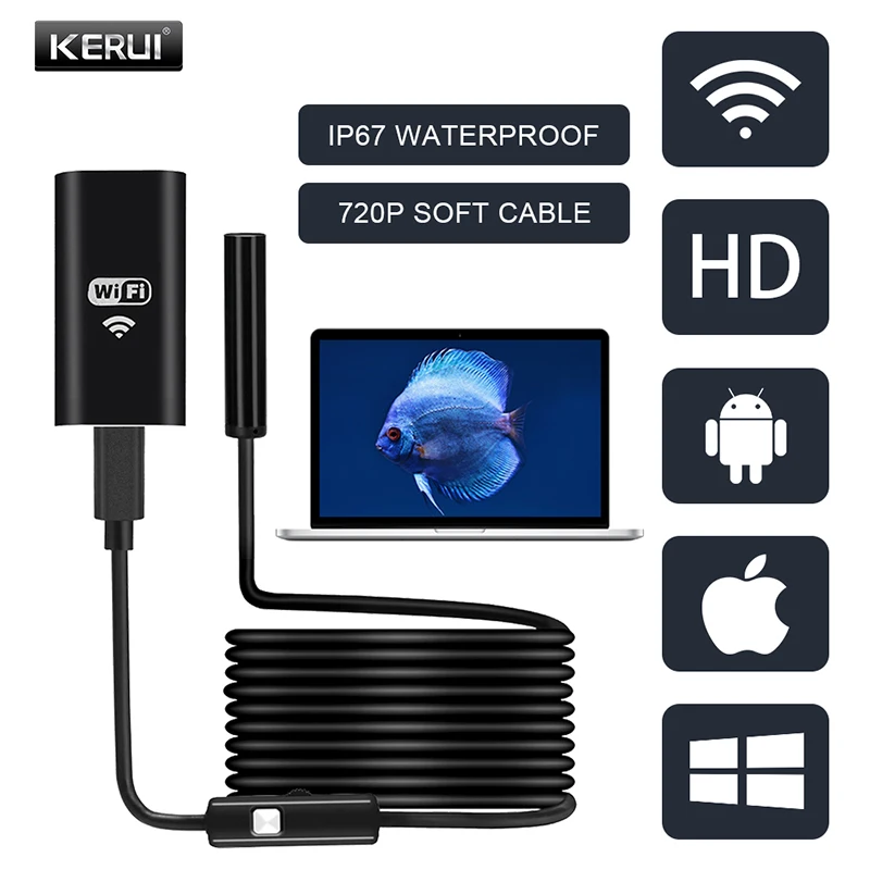 KERUI WIFI Endoscope Camera HD 1200P 720P 8mm Lens Mini Inspection Camera Home Security IOS Android System Wireless Endoscope