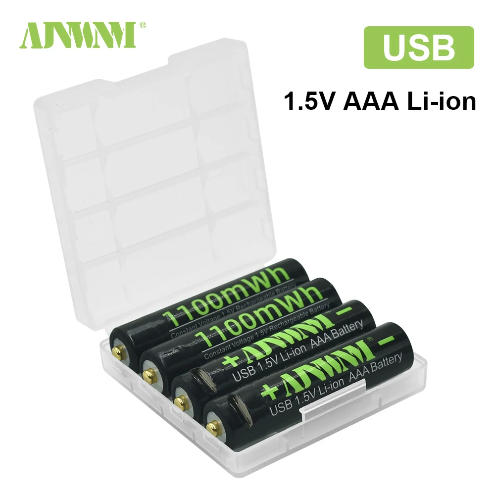 AJNWNM USB AAA Battery 1.5V Li-ion AAA Rechargeable Batteries 1100MWH 3A aaa flashlight battery with USB Cable