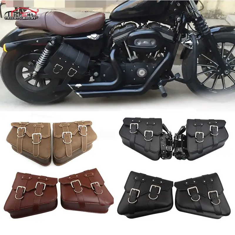 Motorcycle Saddle bags PU Leather Swingarm Bag Motorcycle SaddleBags Side Tool Bags Storage For Harley Sportster XL 883 XL1200