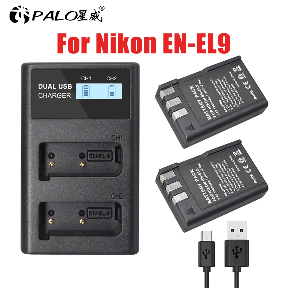 

PALO EN-EL9 EN EL9 EN-EL9a EN EL9a Battery + LCD Charger For Nikon EN-EL9,EN-EL9e D40, D40x, D60, D5000, D3000 Cameras Batteries
