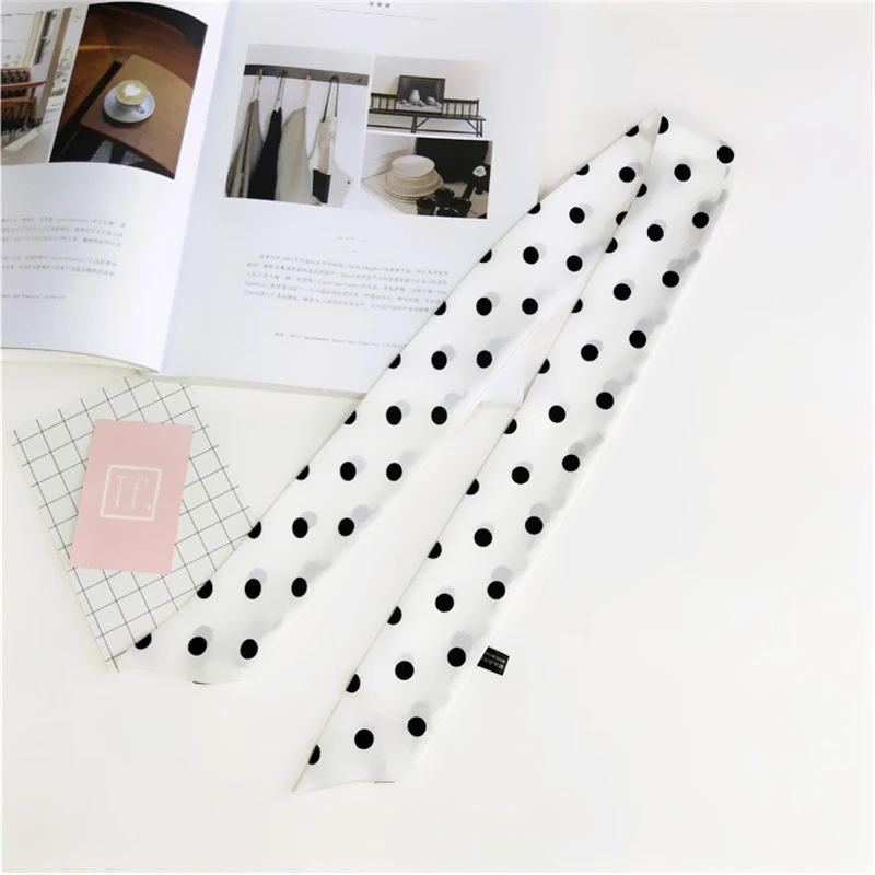 Polka dot printing luxury brand scarf women summer small long silk scarf fashion turban headband tie bag handle ribbon N13