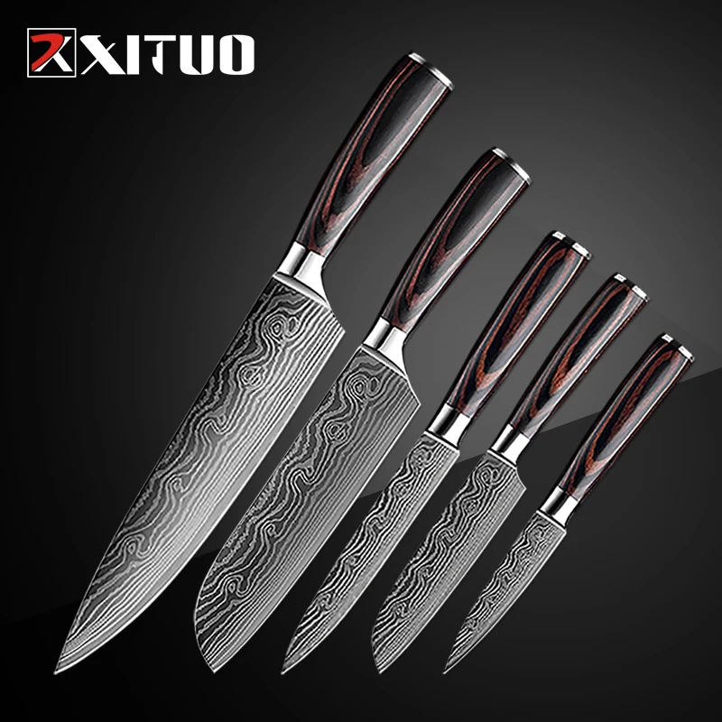 Kitchen Knife Japanese Laser Pattern Chef Knife Ultra sharp Santoku Slicing Knife Ergonomic color wood handle Cut meat,vegetable