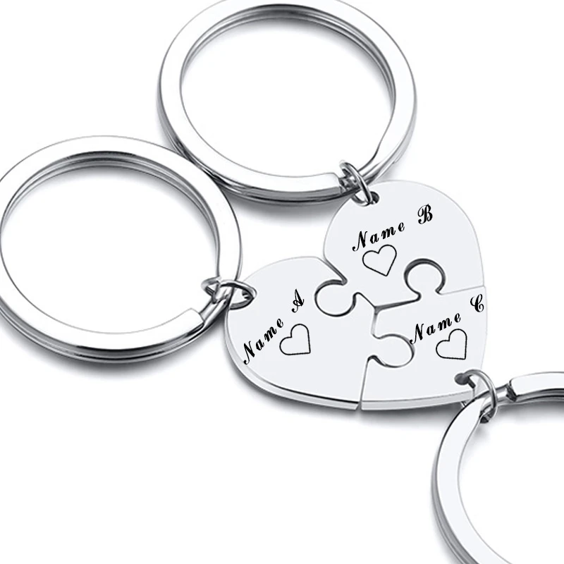 Personalized 3pcs Set Stainless Steel Heart Puzzle Keychain Family Mother Sister Daughter Keychain Friendship Custom Gifts