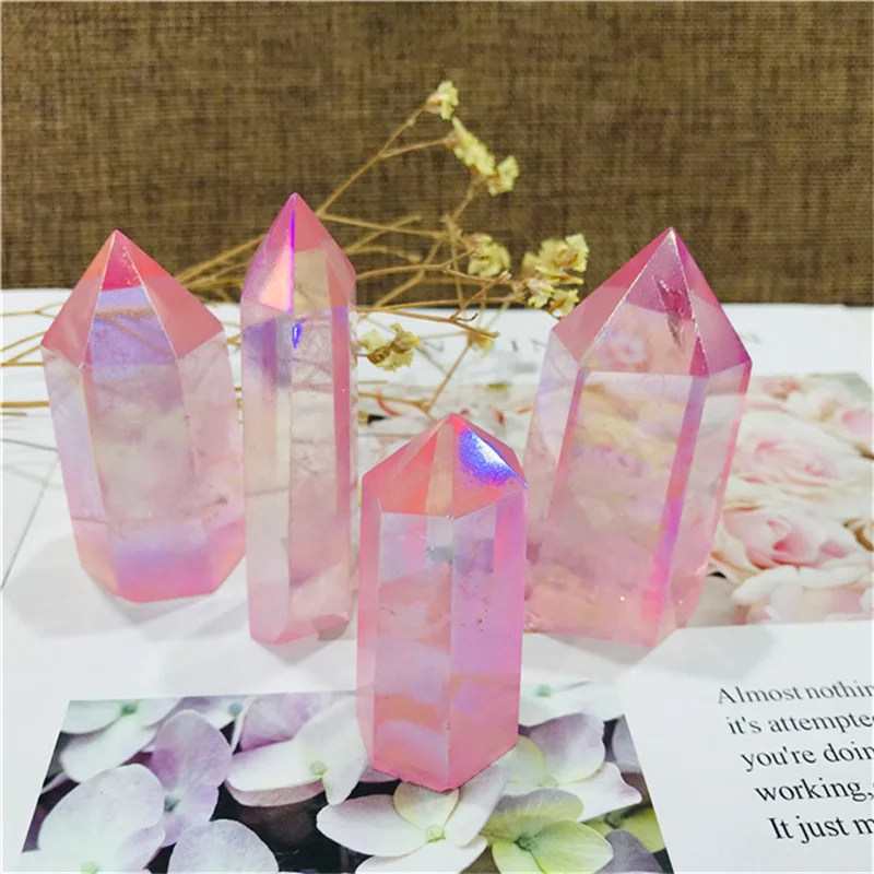 

Natural Stones Aura Pink Wand Point Quartz Crystal Healing Reiki Polished Gemstones Home Decoration