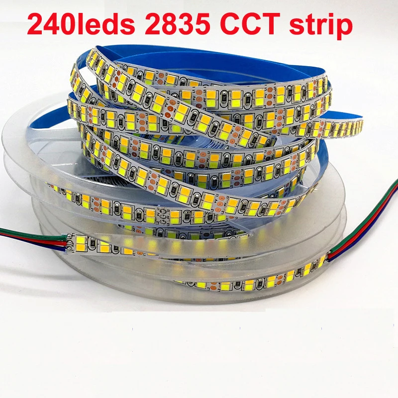 5m LED CCT Strip White Warm White 2835 Dual Color Double Row 240 leds/m Three Color Temperature Adjustable 3000k 4000k 6000k 12v