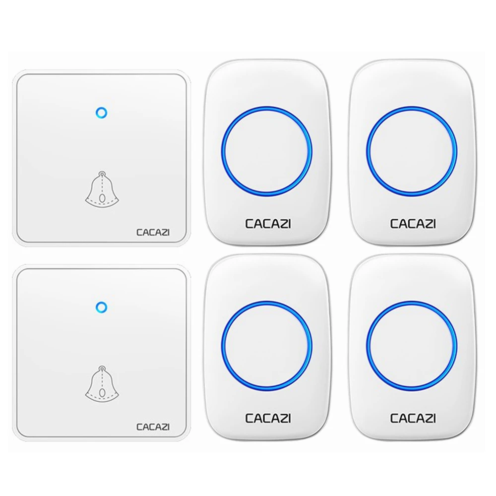 

CACAZI Home Wireless Night Light Doorbell Waterproof 300M Remote 2 Transmitter 4 Receiver CR2032 Battery US EU UK Plug 60 Chimes