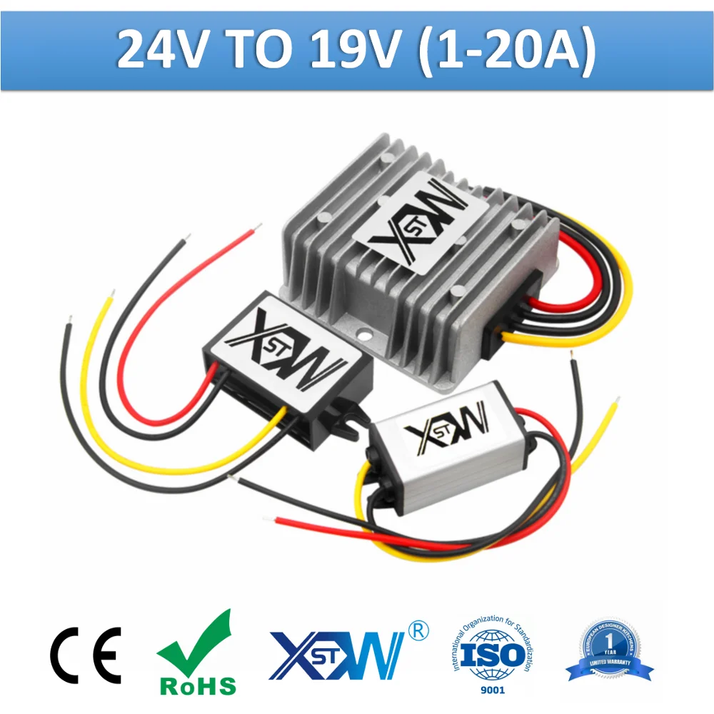 XWST DC To DC Buck Converter 24V ถึง19V ขั้นตอนลงแรงดันไฟฟ้าลด1A To 20A 19V อลูมิเนียมแรงดันไฟฟ้า DC Power Supply