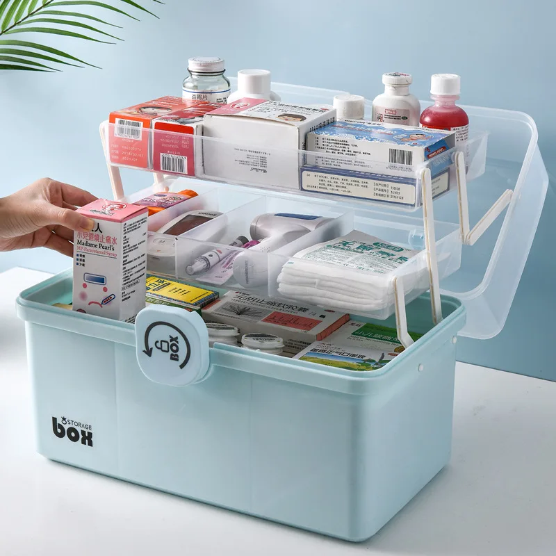 Large Capacity Family Medicine Organizer Box Portable First Aid Kit Medicine Storage Boxes Organizers Plastic Organizing Home