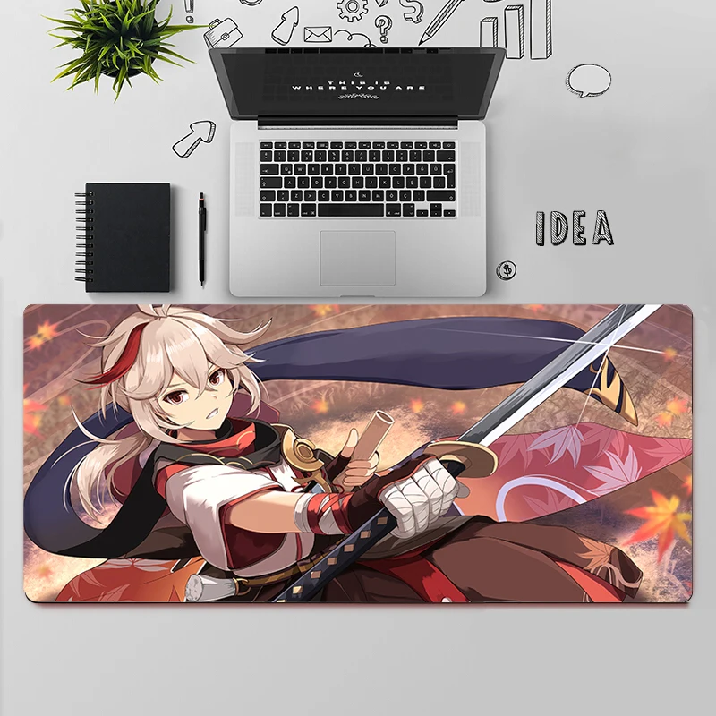 Grand tapis de souris de jeu, ordinateur, Genshin Impact, Kaedehara Kazuha, clavier, bureau, polymères