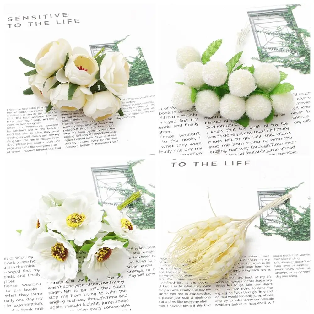 6/10/12/50/70/90/144pcs Mixed Ivory Flower Cherry Stamen Berries Bundle DIY Christmas Wedding Cake Gift Box Wreaths Decor