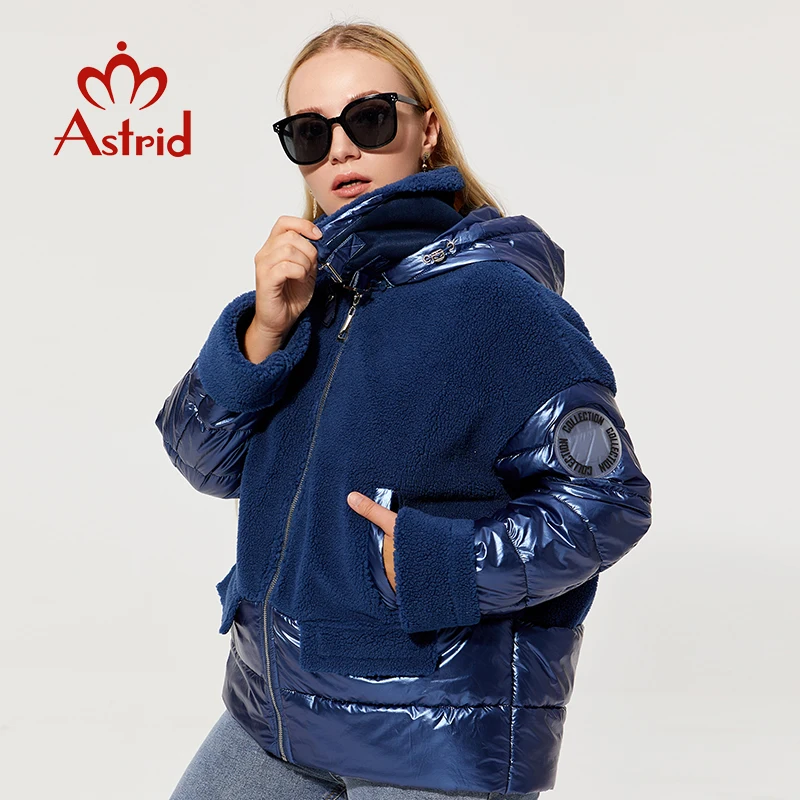 Astessere 2022 parka invernale da donna Oversize in cotone spesso blu giacche corte calde cappotti femminili con capispalla in pile Bio con cappuccio