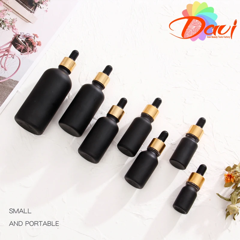 10PCS/LOT Light-Resistant Gold/Silver/Rosepink Cap Dropper Pippete Black Glass Bottle Refill Oils Hydrolat Serum Skincare