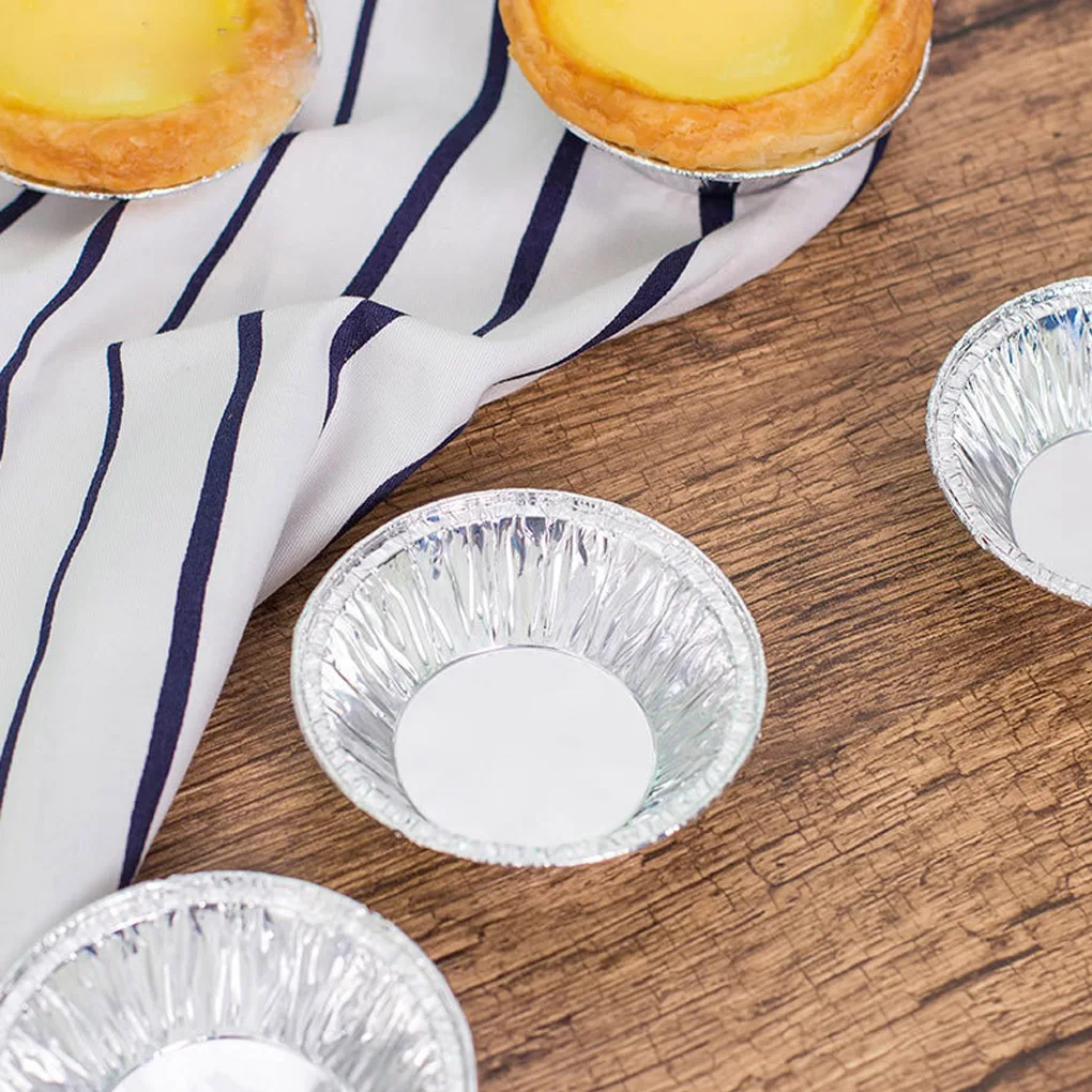 100Pcs Aluminum Alloy Egg Tart Molds Round Shape Cupcake Mini Pie Baking Molds Reusable Muffin Baking Cups Cake Cookie Bakeware