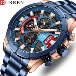 CURREN Male Casual Quartz Chronograph Watches Fashion Luminous Clock Stainless Steel Band Wristwatches for Men