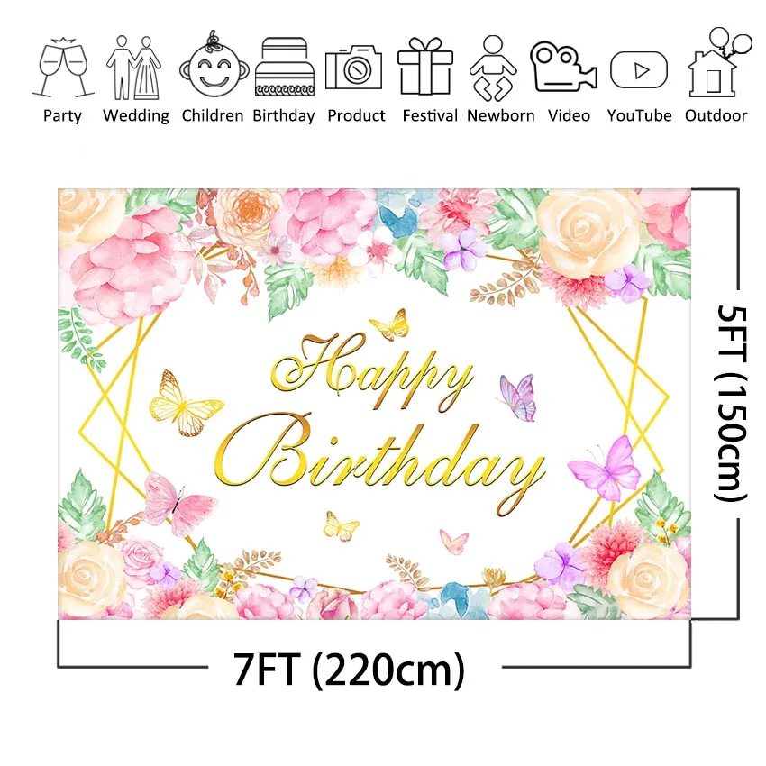 Mocsicka Butterfly Party Backdrop Happy Birthday Party Decorations Background Girl's Garden Birthday Party Photoshoot