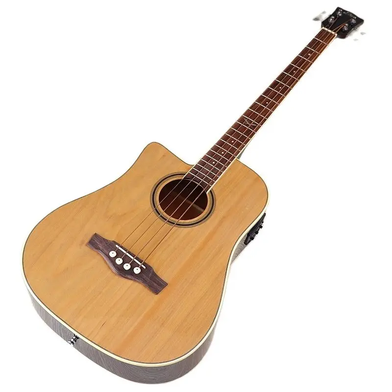 Left Hand 4 String Electric Acoustic Bass Guitar Full Basswood Body 43 Inch Wood Guitar Natural Color Glossy with Guitar Pickup