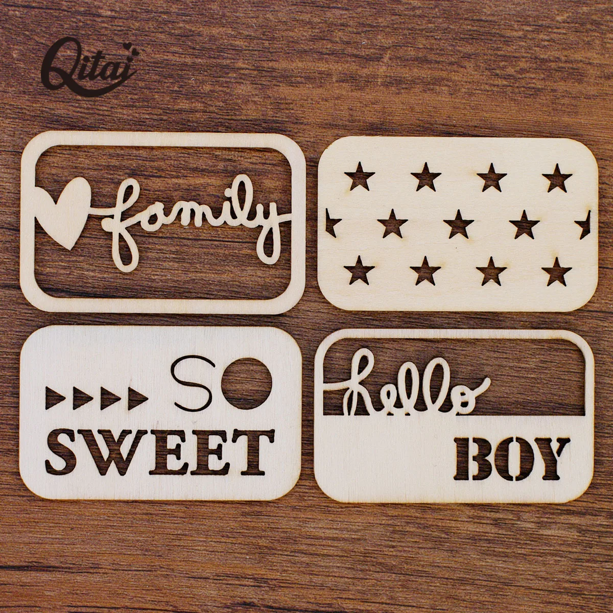 Family Sweet Star Hello Boy QITAI 24 Pieces/lot 4 Different Style Wood Craft For children Home Decoration Creative product WF052