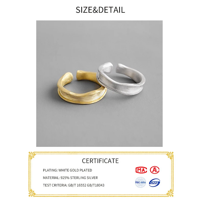 Zilveren Kleur Europese En Amerikaanse Sieraden Eenvoudige Onregelmatige Concave-Convexe Ring Mode Getij Flow Open Ring