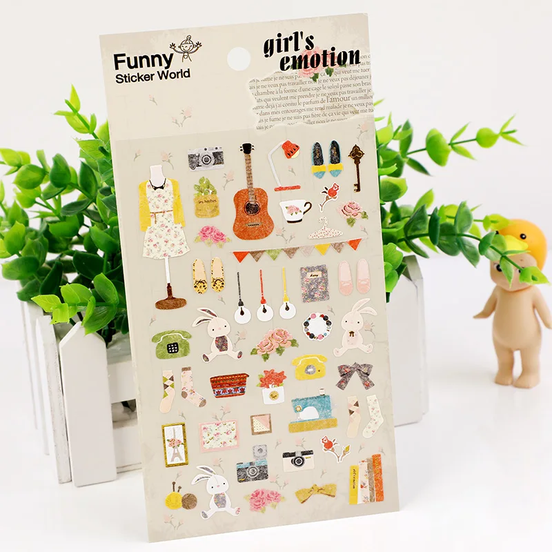 FUNNY Girl\'s Emotion Scrapbooking Sticker Cute Skirt Camara Shoes Rabbit Guitar Cutting Die Journal Diary DIY Decoration