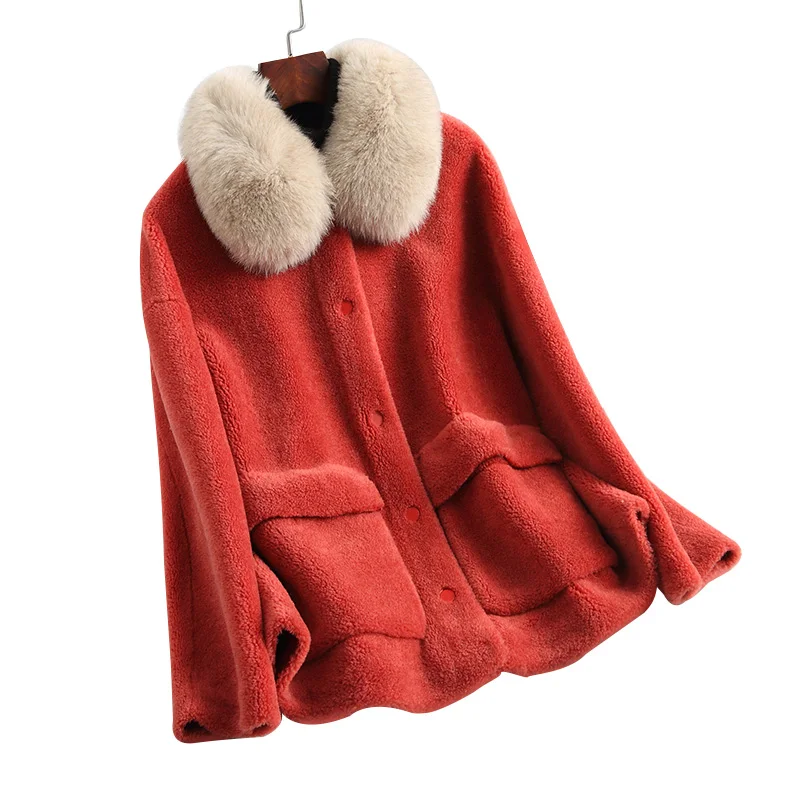 Autumn Winter Women Mink Fur Collar Wool Coats Women Fur Coat Female Sheep Shearling Fur Jackets Winter Jacket A218