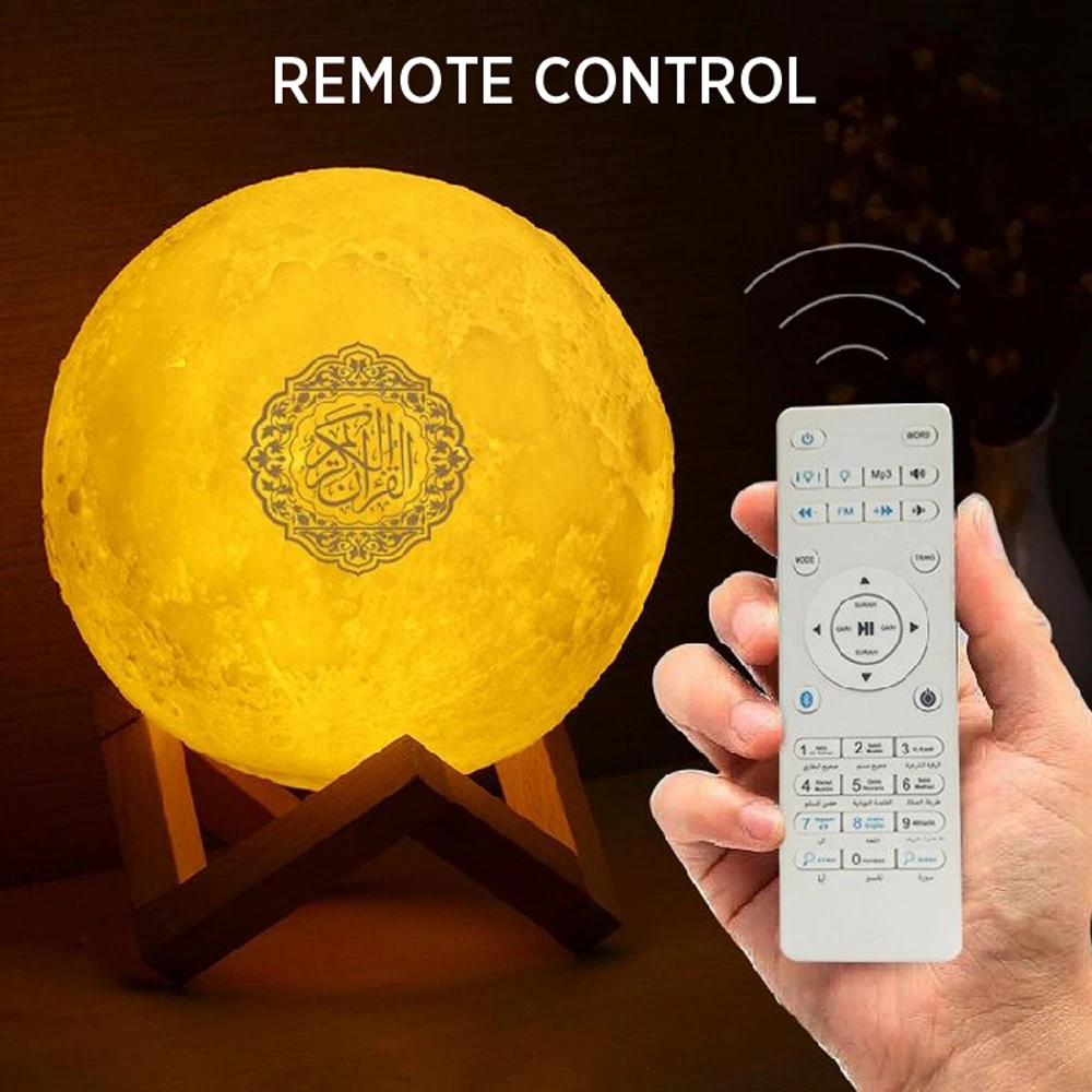 Equantu Wireless Bluetooth Quran Speaker Colorful Touch LED Light Moon Lamp Koran Reciter Muslim Moonlight Speaker with Remoter