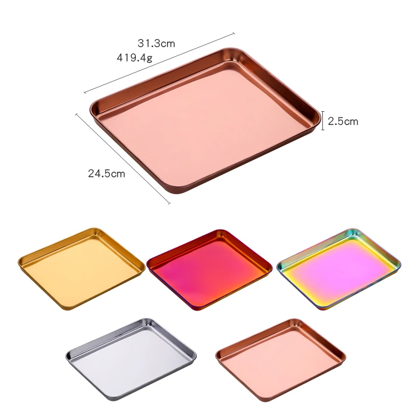 1PC New Baking Pan Rectangle Stainless Steel Storage Cafeteria Tray Food Fruit Plate Barbecue Dish Tableware Kitchen Accessories