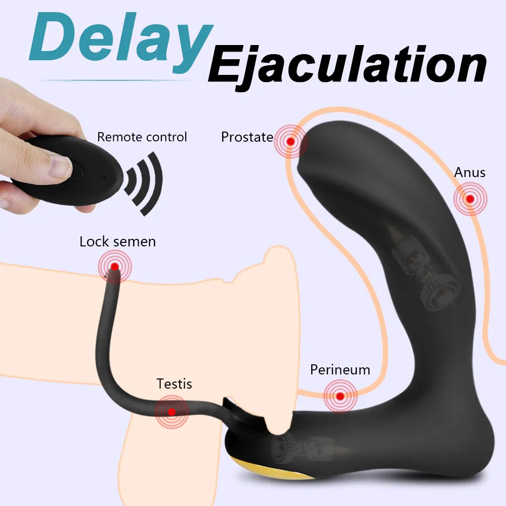 Rechargeable Male Prostate Massage With Delay Ejaculation Ring Remote Control Anal Vibrator Sex Toy For Men Gay Butt Plug Penis