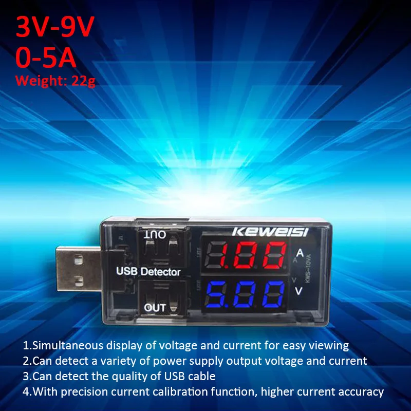 Blue Red Dual Display USB Tester 5V 12V Digital Voltmeter Ammeter Car Voltage Meter Detector Monitor Power Bank Charger Doctor