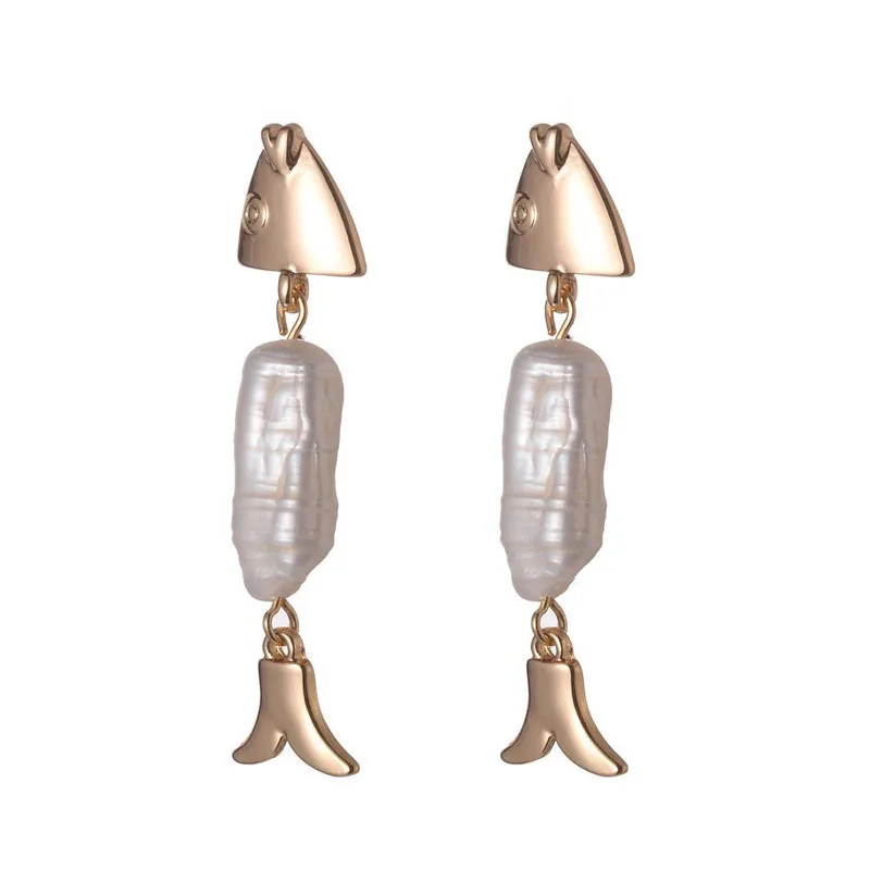 New Arrival Fresh Water Pearl Earrings for Women Fish Shape Cute Dangle Drop Earring Jewelry