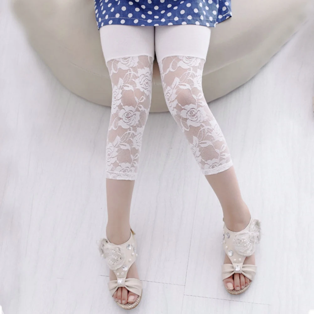 

Children Girl Lace Tight Pants 3-10years Girls Knee Length Kid Fifth Pants Candy Color Summer Kid Cropped Clothing Bottoms Legg