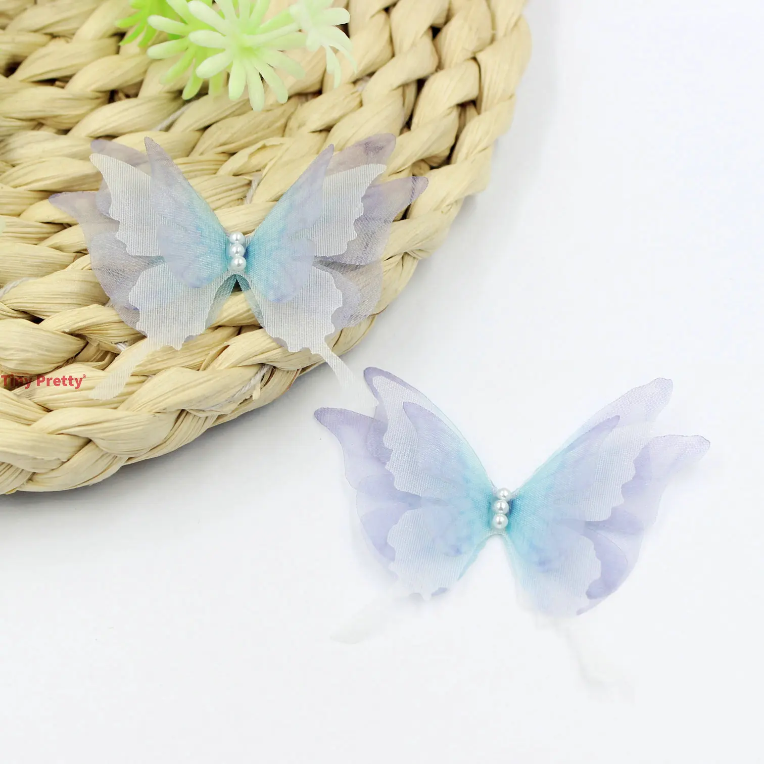 10PCS 4-layer Swallowtail Butterflies w/ Imitation Pearls Handmade Organza Butterfly Accessory for Wedding Bridal Hair Jewelry