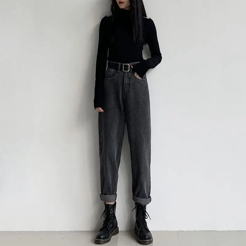 

Black baggy straight jeans schoolgirl spring/autumn 2024 new high-waisted thin Harlan pants