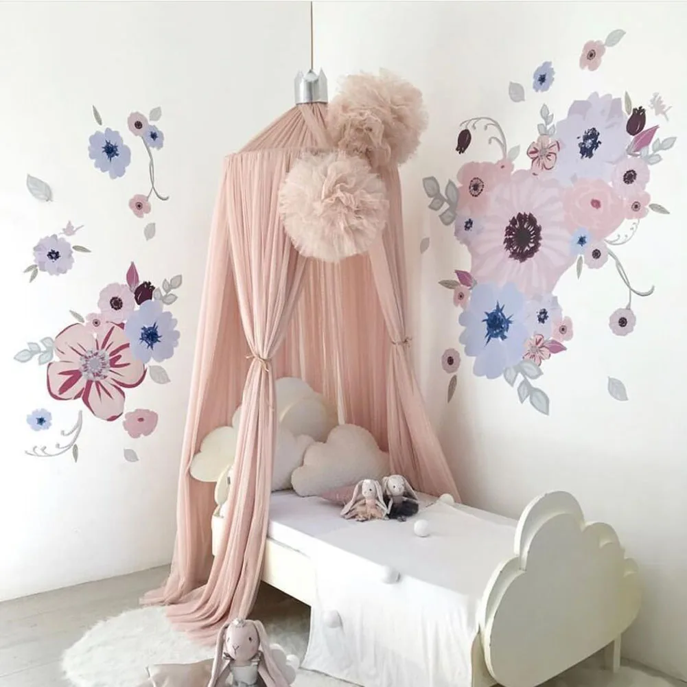 DIY kids room decoration pink bed curtain yarn decoration ball pattern to baby bedroom wall hanging baby bedroom decoration