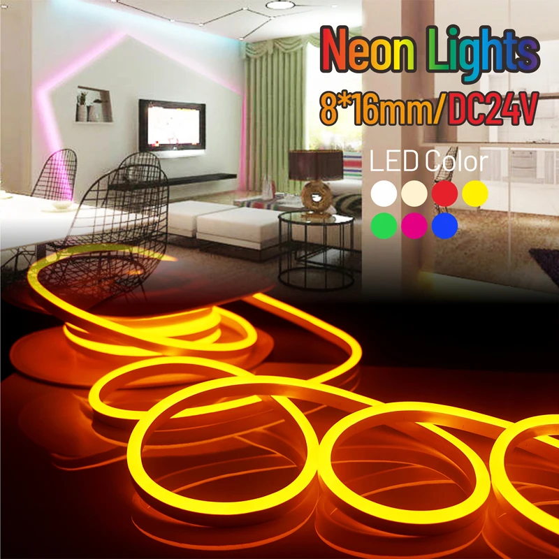 

DC24V LED Strip Flexible Neon Light Waterproof IP65 Luces Led Ribbon Rope Dimming Flex Tube Tape Room DIY LED White red blue