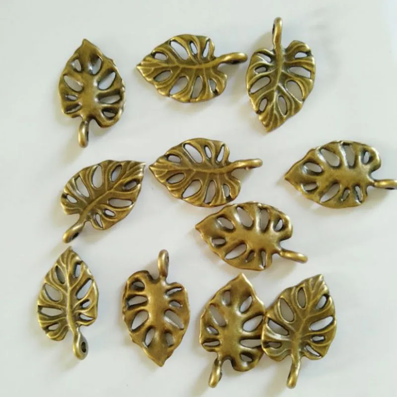 20pcs Alloy Hollow Leaf Charms Antique Bronze Cute leaves Necklace Bracelet Pendant Earrings Jewelry Making Accessory 15*12mm