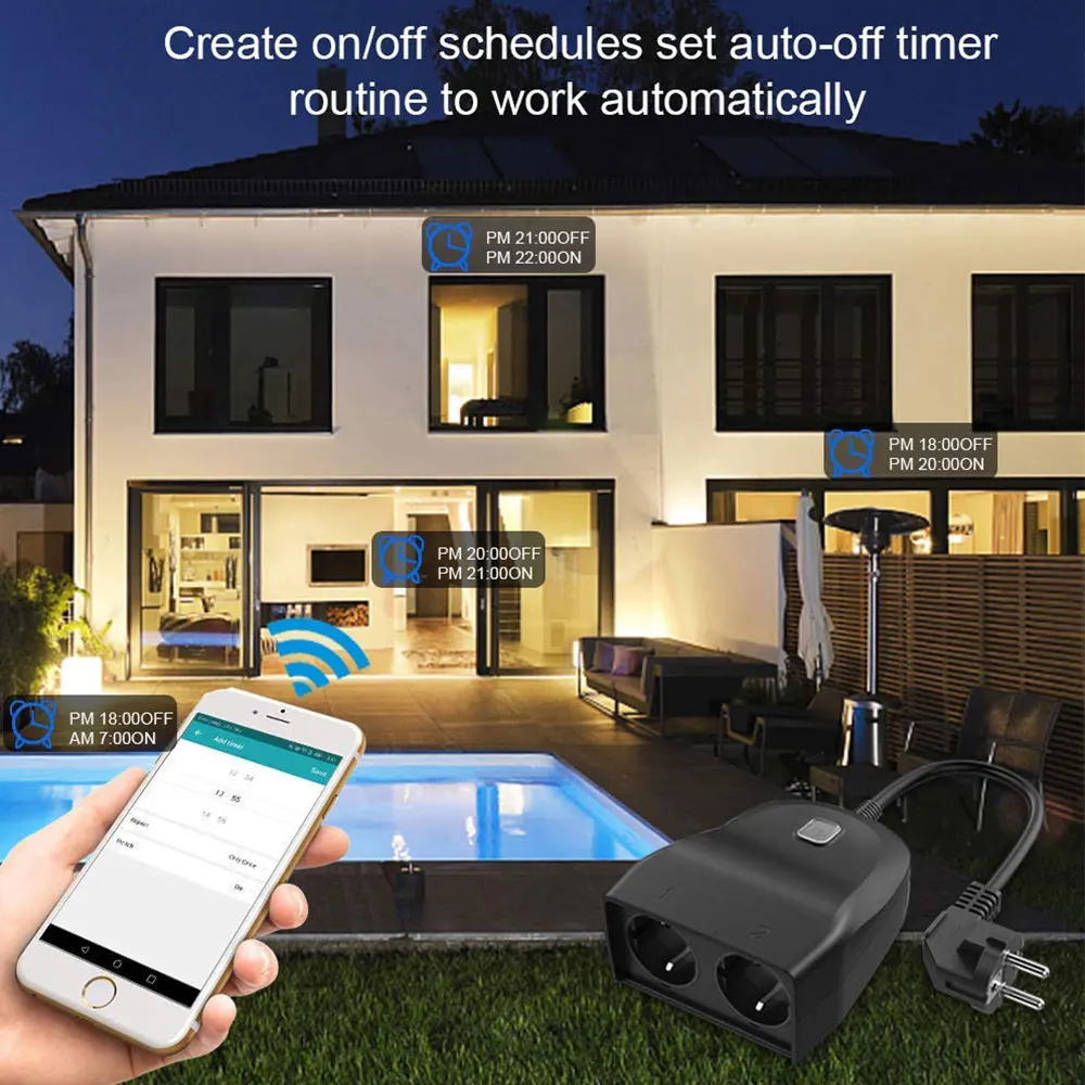 Outdoor Wifi Smart Plug IP44 Waterproof Outlet Tuya Smart Garden Water Timer Socket Remote Control Wifi Works with Alexa Google