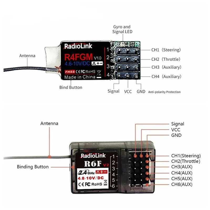 Original Radiolink R6FG R6F R4FGM R8EF R7FG with Gyro 2.4GHz Receiver Used to RC4GS RC6GS T8S T8FB RC Remote Control Transmitter