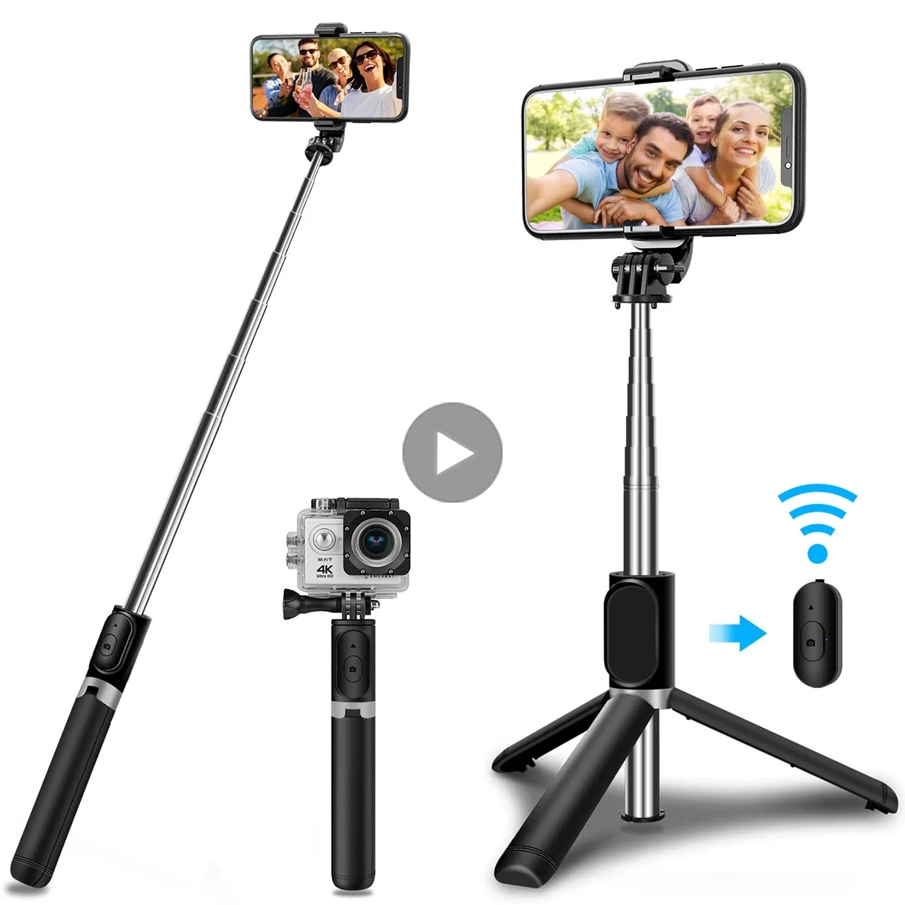 

Tripod Selfie Stick With Gimbal Stabilizer For Phone Camera Smartphone Mobile Cell Holder Stand LED Ring Light Bluetooth Monopod