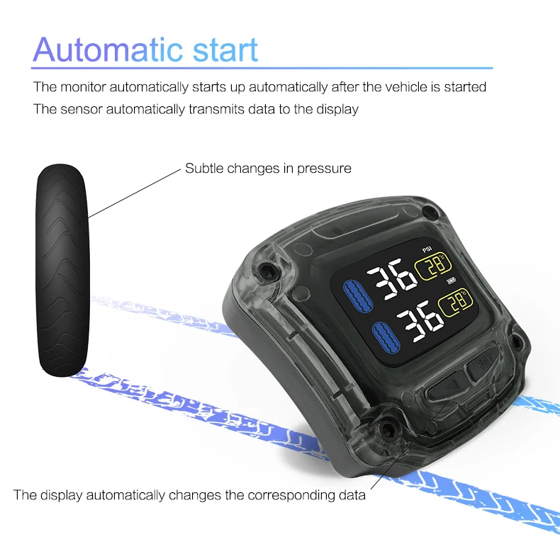 Careud TPMS لاسلكي إطار درّاجة ناريّة نظام مراقبة الضغط مع 2 حساسات داخليّة/خارجيّة LED عرض USB شحن