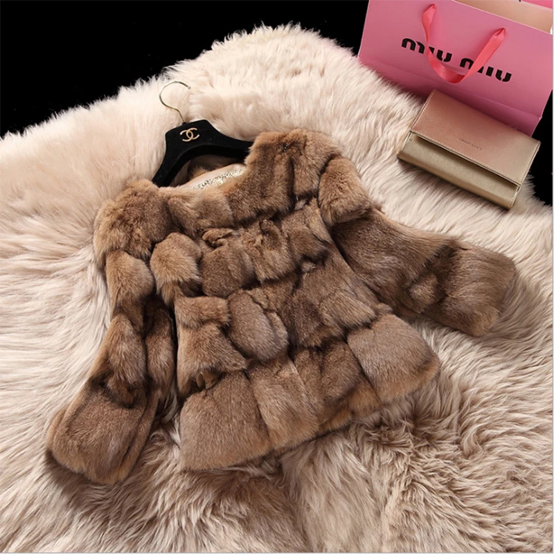 50CM Natural Real Fox Fur CoatWomen Winter natural fur Vest Jacket Fashion silm Outwear Real Fox Fur Vest Coat Fox