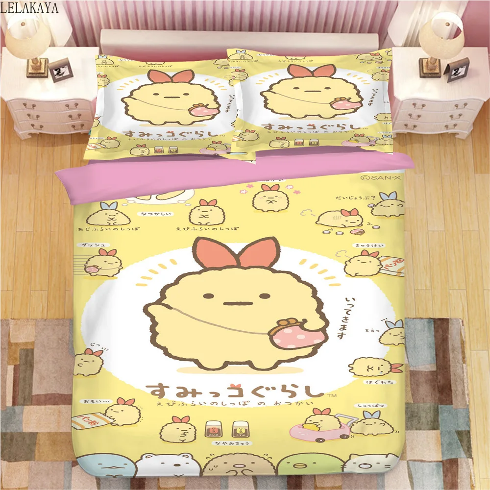 

Anime Sumikko Gurashi Corner Bio Bedding Set Duvet Cover Bed Sheet Pillowcase Pillow cover pink moon Animal Stuffed Plush Toys