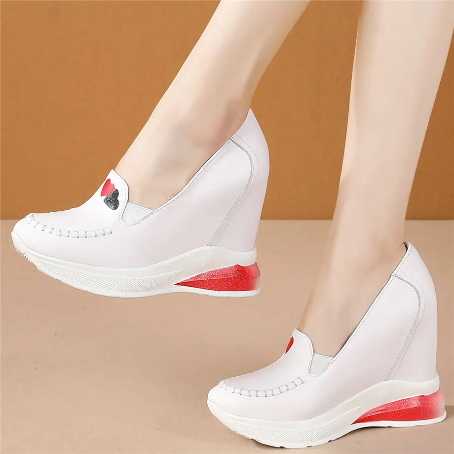 Platform Pumps Shoes Women Genuine Leather Wedges High Heel Ankle Boots Female Low Top Round Toe Fashion Sneakers Casual Shoes