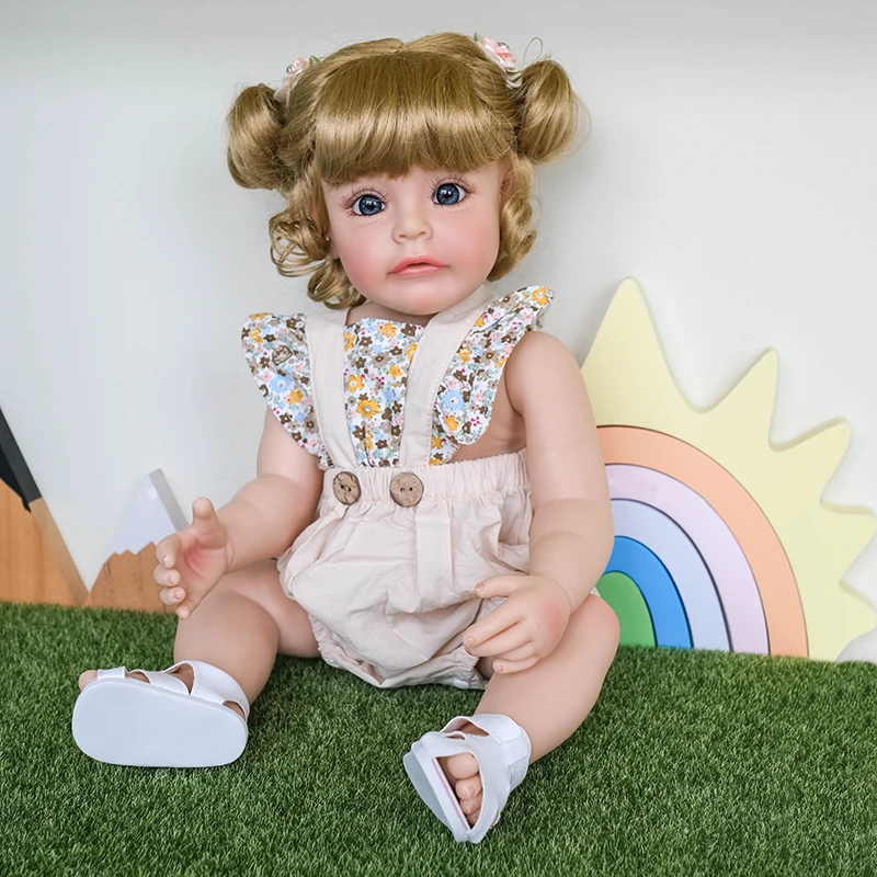 

55CM Reborn Toddler Girl FUll Body Silicone Princess Sue-Sue with Blond Hair Hand-detailed Painting Toy for Girls Christmas Gift