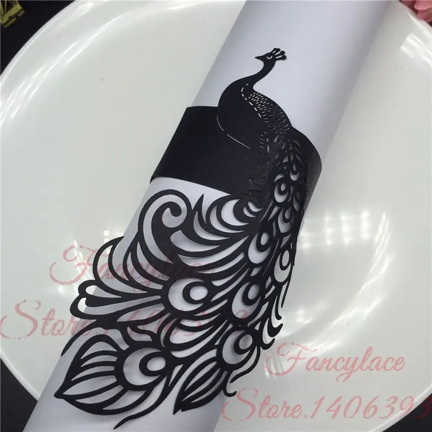 Creative 50PCS/ lot Peacock Style Laser Cut Paper Napkin Ring Wedding Hotel Banquet Ceremony Table Decoration Shinne paper