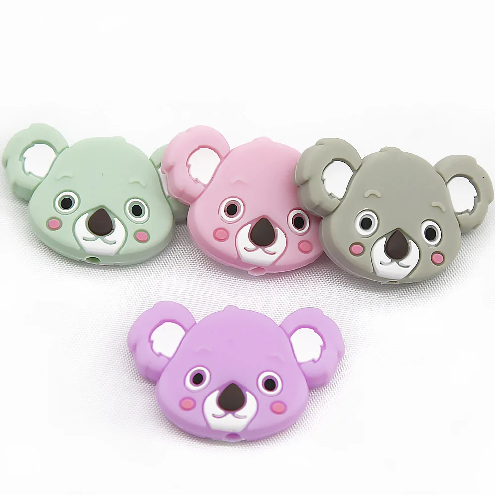 Cute-Idea 5pcs Silicone Koala Head teethers baby Teething beads Pearl DIY kids Pacifier Chain toys Accessories Baby Product