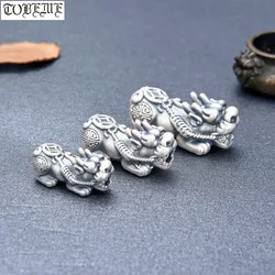100% 3D 999 Silver Pixiu Beads Vintage Pure Silver Good Luck  Bead Fengshui Wealth Pixiu Beads DIY Bracelet Lucky Beast Bead