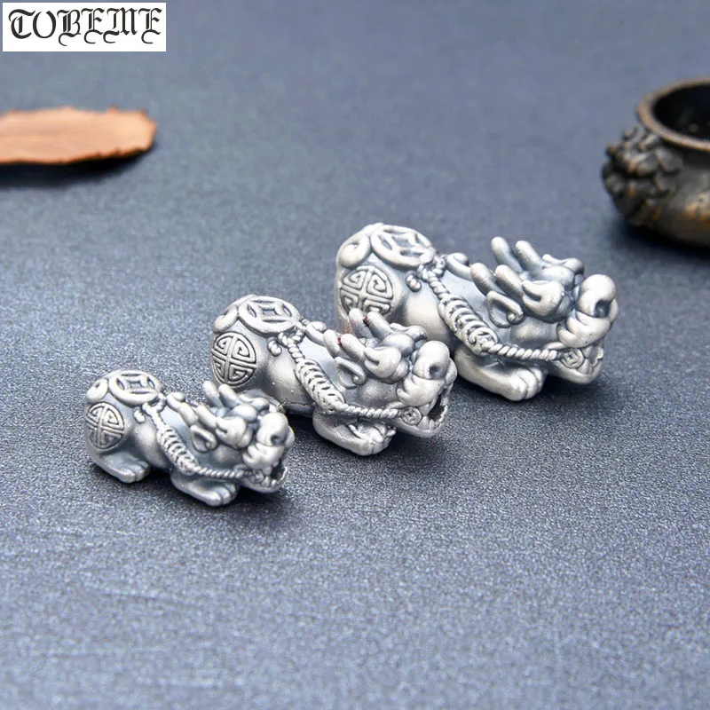 100% 3D 999 Silver Pixiu Beads Vintage Pure Silver Good Luck  Bead Fengshui Wealth Pixiu Beads DIY Bracelet Lucky Beast Bead