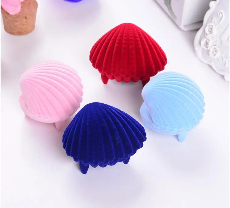 Ring/earring Box Velvet Valentine Gift Display Shell Shape Jewellery Case Wedding Accessories 6.5*5.2*5cm Wholesale